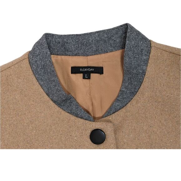 Women Lady Long Woolen Coat Autumn Long Sleeve Contrast Color Patchwork Size L - Picture 10 of 14